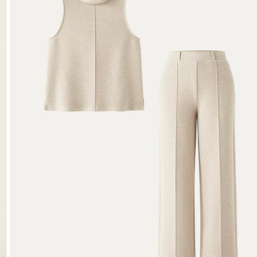 OGL Wide-Leg Pants Set in Light Beige